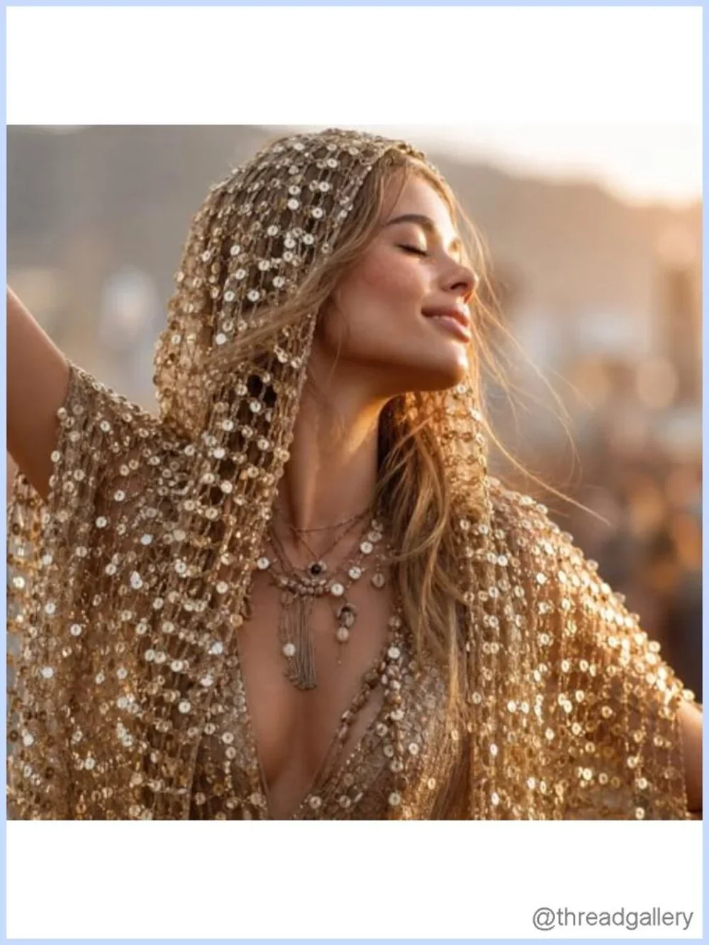 Festival Accessories Set: Sequin Hood Scarf with Face Gems & Glitter Stickers